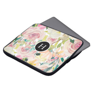 Farbige Sommer.Blume Aquarellfarben Monogramm Laptopschutzhülle
