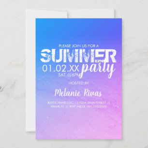 Farbige Sommer Geburtstags Strandparty Blau Pink Einladung