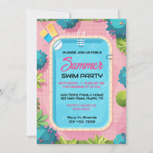 Farbige Sommer-Schwimmparty Einladung