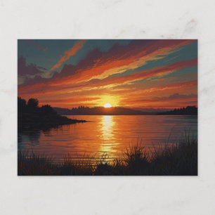 Farbige Sommer-Seelandschaft Sonnenuntergang Sonne Postkarte