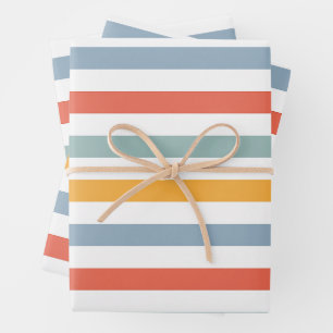 Farbige Sommer-Surf-Ästhetik Horizontale Linien Bo Geschenkpapier Set
