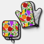 Farbige Sommerfrüchte Ofenhandschuh & Topflappen-Set (Vorderseite/Rückseite)