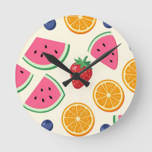 Farbige Sommerfrüchte Wassermelone Orange Runde Wanduhr