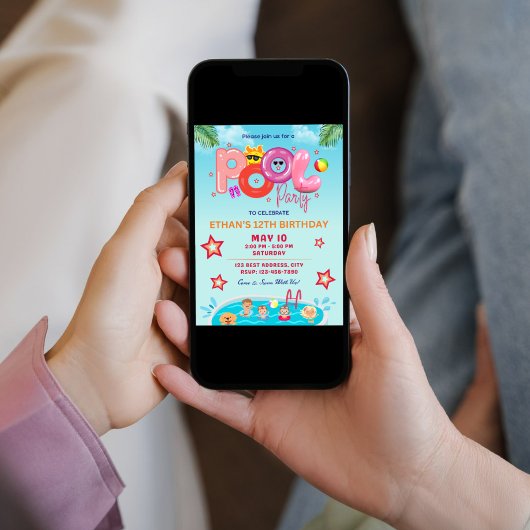 Farbige Sommergeburtseinladung / Pool-Party I Einladung