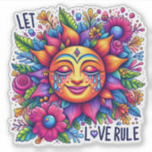 Farbige Sonne mit Blumenmotiven Aufkleber (Vorderseite)