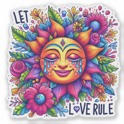 Farbige Sonne mit Blumenmotiven Aufkleber (Vorderseite)