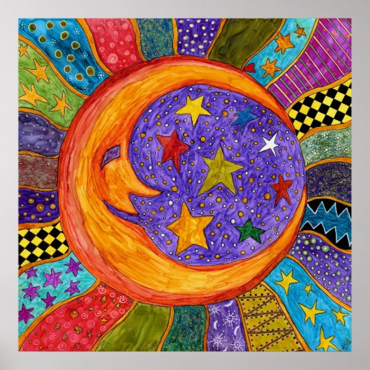 Farbige Sonne, Mond und Sterne Poster 24" x 24" (Vorne)