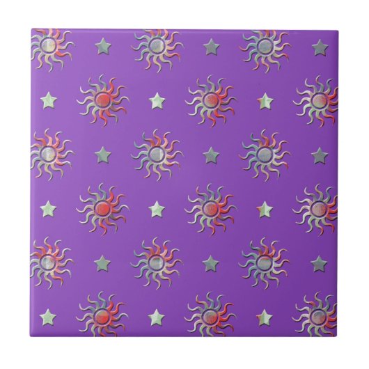 Farbige Sonne und Sterne Design Fliese (Vorderseite)