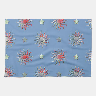 Farbige Sonne und Sterne Design Geschirrtuch