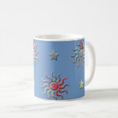 Farbige Sonne und Sterne Design Kaffeetasse (VorderseiteRechts)