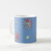Farbige Sonne und Sterne Design Kaffeetasse (Vorderseite Links)