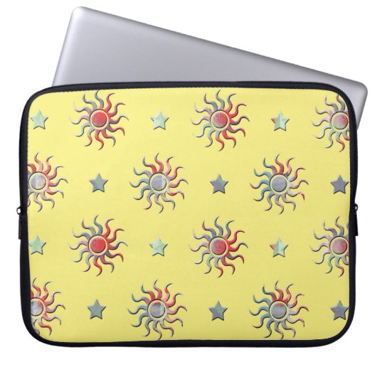 Farbige Sonne und Sterne Design Laptopschutzhülle (Vorderseite)