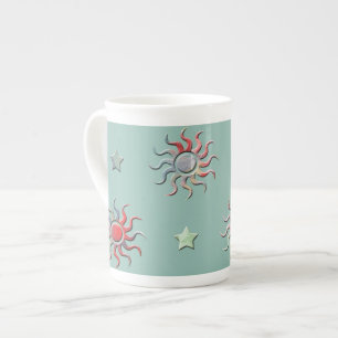 Farbige Sonne und Sterne Design Porzellantasse