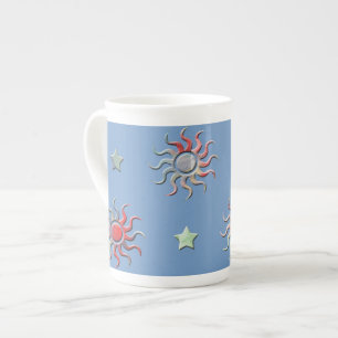 Farbige Sonne und Sterne Design Porzellantasse
