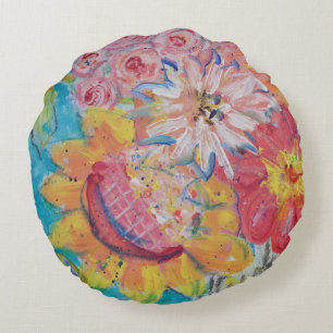 Farbige Sonnen von Lydia's Art Sangria Rundes Kissen