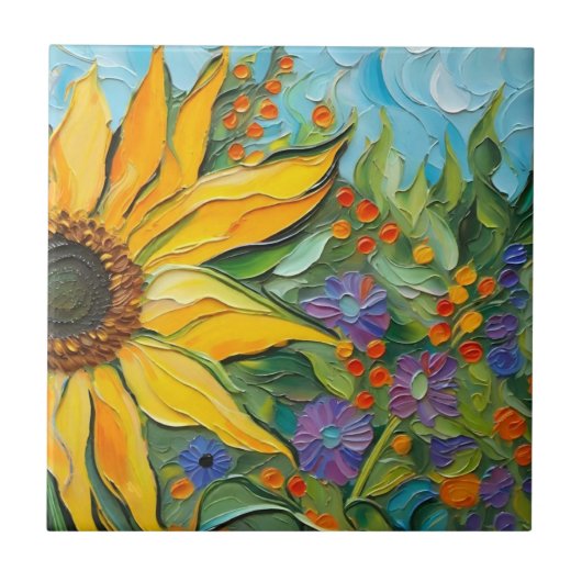 Farbige Sonnenblume Fliese (Vorderseite)