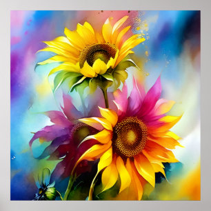 Farbige Sonnenblume Poster