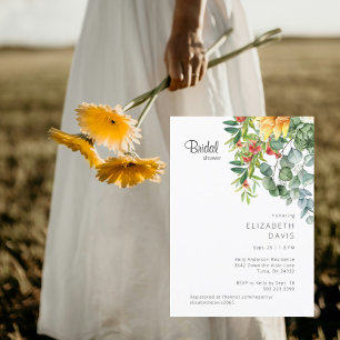 Farbige Sonnenblume und rote Blumen-Brautdusche Einladung