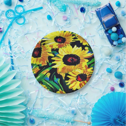Farbige Sonnenblumen, kundenspezifisch bedruckte P Pappteller (Party)