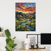 Farbige Sonnenuntergangs-Tal-Landschaftsposter Poster (Heimbüro)