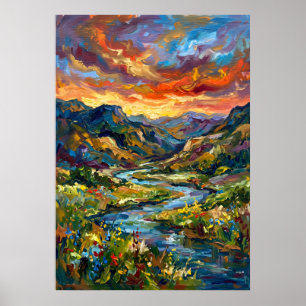 Farbige Sonnenuntergangs-Tal-Landschaftsposter Poster