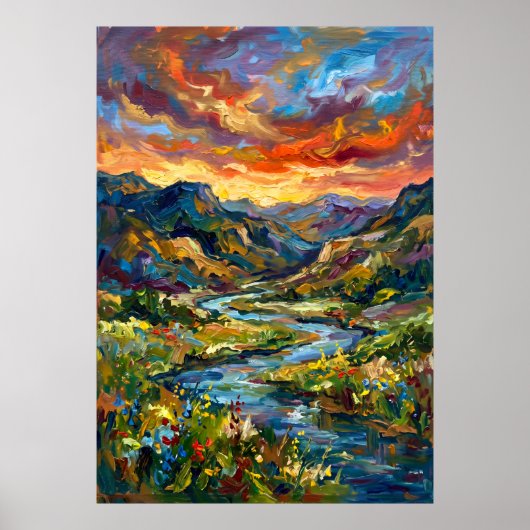 Farbige Sonnenuntergangs-Tal-Landschaftsposter Poster (Vorne)