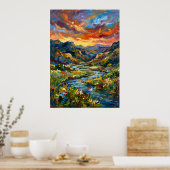 Farbige Sonnenuntergangs-Tal-Landschaftsposter Poster (Küche)