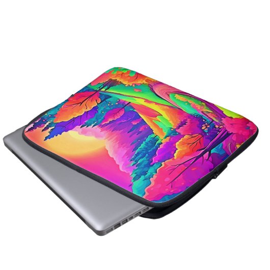 Farbige Sonnenuntergangsansicht Laptopschutzhülle (Vorne Knopf)