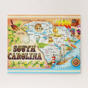 Farbige South Carolina Vintage Karte Puzzle
