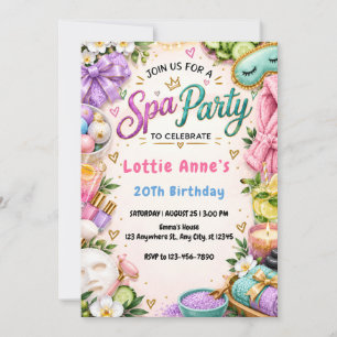 Farbige Spa-Party-Geburtstagseinladung für Mädchen Einladung