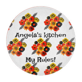 Farbige spanische Blume bearbeiten Text Schneidebrett