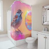 Farbige Sparrow und Regenbogenblase Duschvorhang (Beispiel)