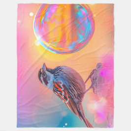 Farbige Sparrow und Regenbogenblase Fleecedecke