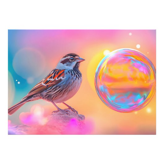 Farbige Sparrow und Regenbogenblase Fotodruck (Vorne)