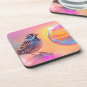 Farbige Sparrow und Regenbogenblase Getränkeuntersetzer (Linke Seite)