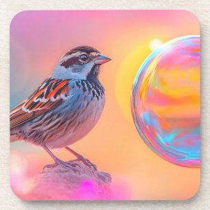 Farbige Sparrow und Regenbogenblase Getränkeuntersetzer
