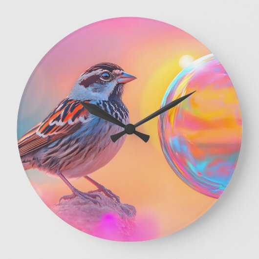 Farbige Sparrow und Regenbogenblase Große Wanduhr (Vorderseite)