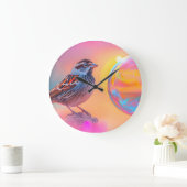 Farbige Sparrow und Regenbogenblase Große Wanduhr (Zuhause)