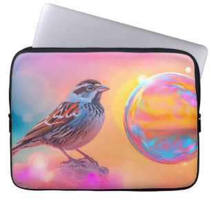 Farbige Sparrow und Regenbogenblase Laptopschutzhülle