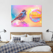 Farbige Sparrow und Regenbogenblase Leinwanddruck (Insitu (Schlafzimmer))