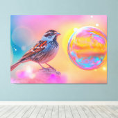 Farbige Sparrow und Regenbogenblase Leinwanddruck (Insitu (Holzboden))