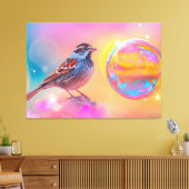Farbige Sparrow und Regenbogenblase Leinwanddruck (Insitu (Wohnzimmer))