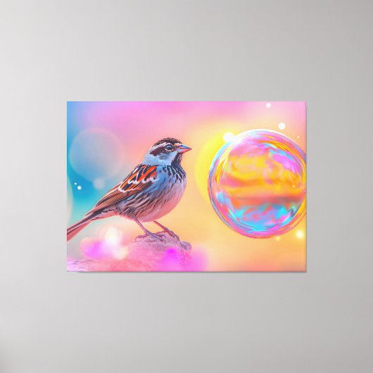 Farbige Sparrow und Regenbogenblase Leinwanddruck (Vorderseite)