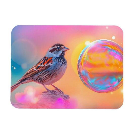 Farbige Sparrow und Regenbogenblase Magnet (Horizontal)