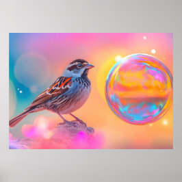 Farbige Sparrow und Regenbogenblase Poster