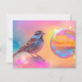 Farbige Sparrow und Regenbogenblase Postkarte