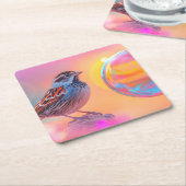 Farbige Sparrow und Regenbogenblase Rechteckiger Pappuntersetzer (angewinkelt)