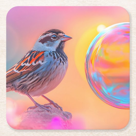 Farbige Sparrow und Regenbogenblase Rechteckiger Pappuntersetzer (Vorderseite)