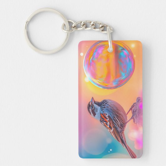 Farbige Sparrow und Regenbogenblase Schlüsselanhänger (Vorderseite)