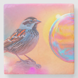 Farbige Sparrow und Regenbogenblase Steinuntersetzer